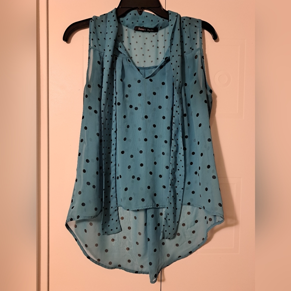 Polka Dot High-Low Sheer Tank